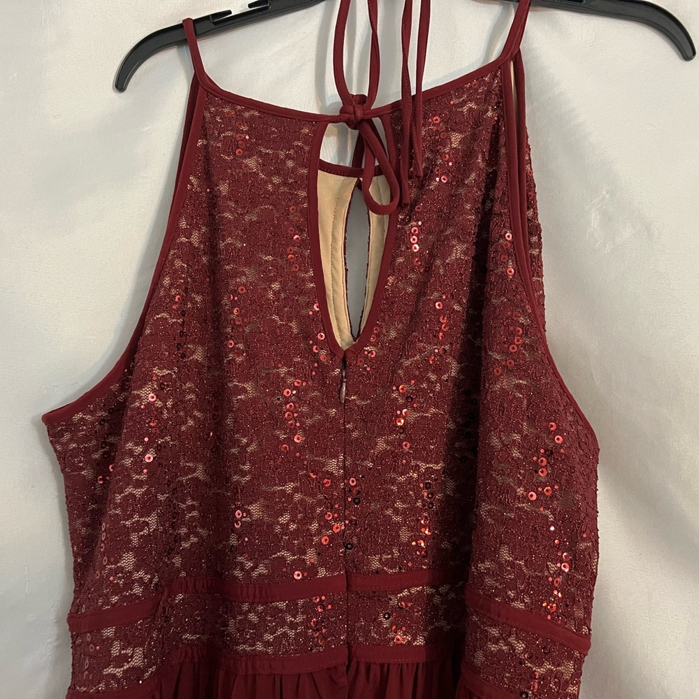 Onyx Nite Deep Red Sequin Lace Dress